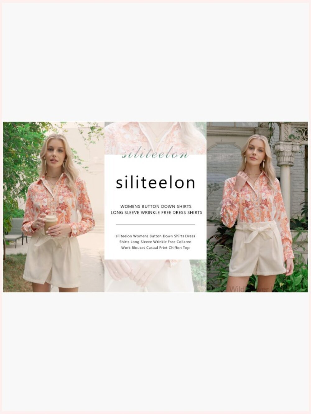 Womens Long Sleeve Button Down Wrinkle-Free Dressy Casual Blouse Floral Print - Picture 7 of 7